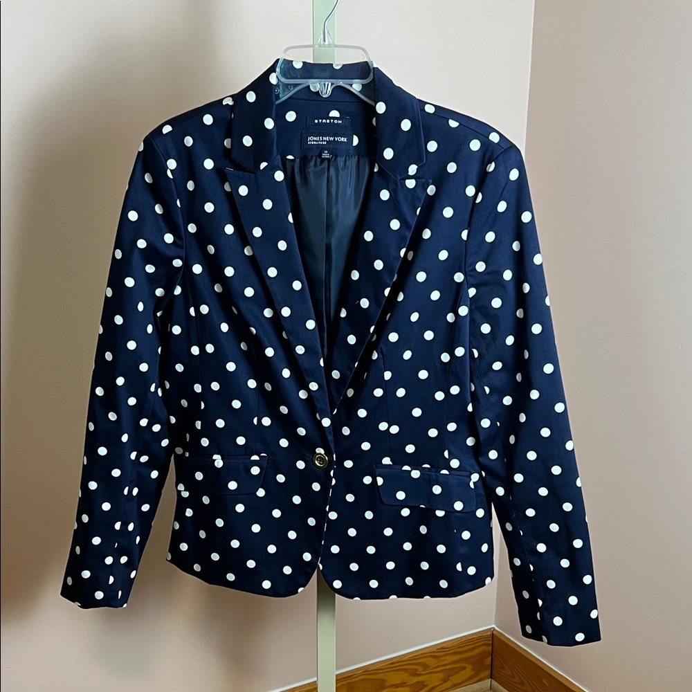 Jones New York Dark Blue Blazer with White Dots